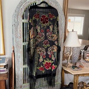 Gorgeous Burnt Velvet Fringed Kimono..Peacock design Boho Bohemian NEW
